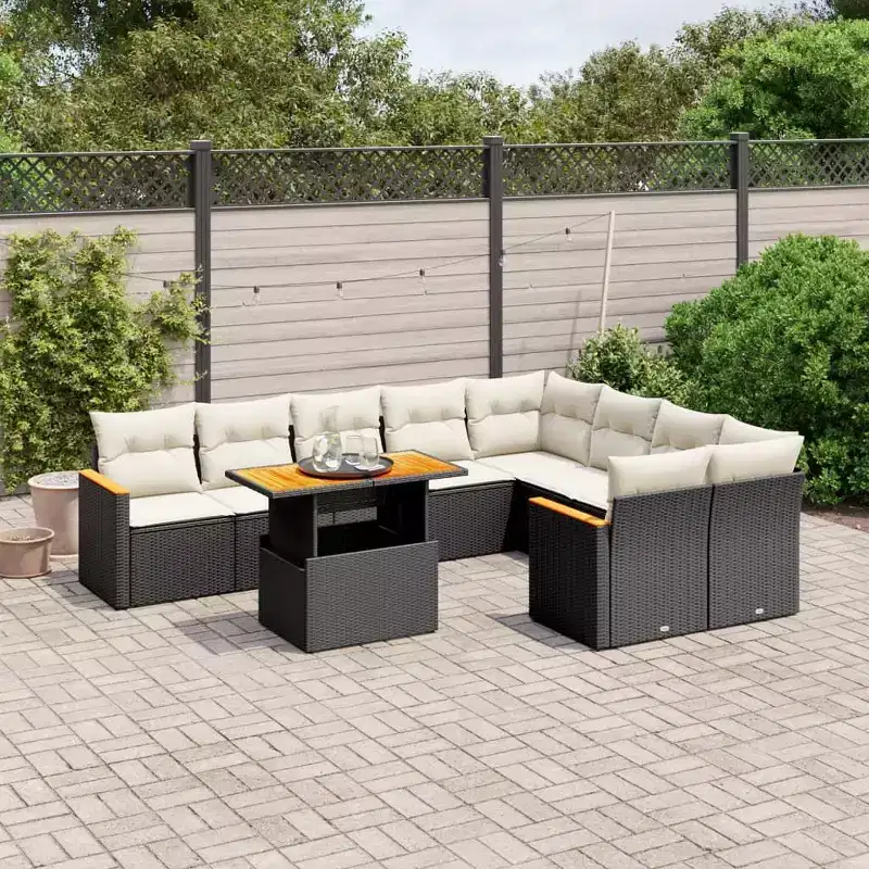 vidaXL Garden Sofa Set Black with Cream White Cushions