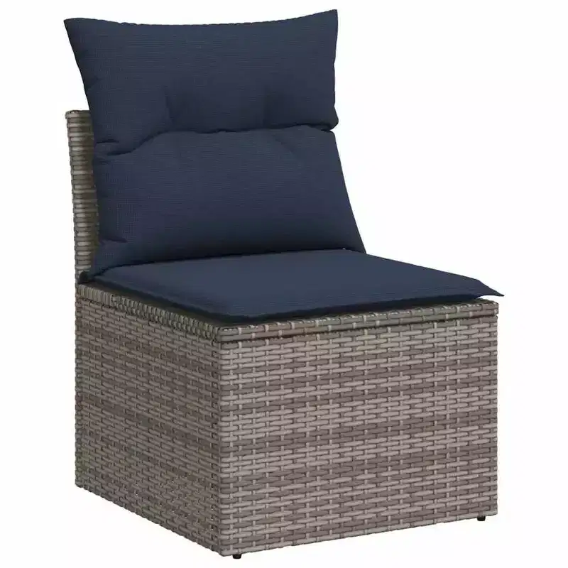 vidaXL Patio Sofa Set Black, Blue PE rattan, powder-coated steel, polyester - Gray and Blue Without Table