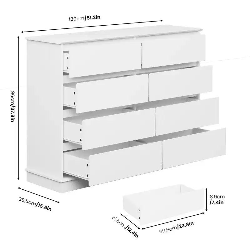 Large 8 Drawer Double Dresser with Deep Drawers & Wide Top, Horizontal Wooden Storage Chest Organizer for Living Room, Hallway, Entryway & Office