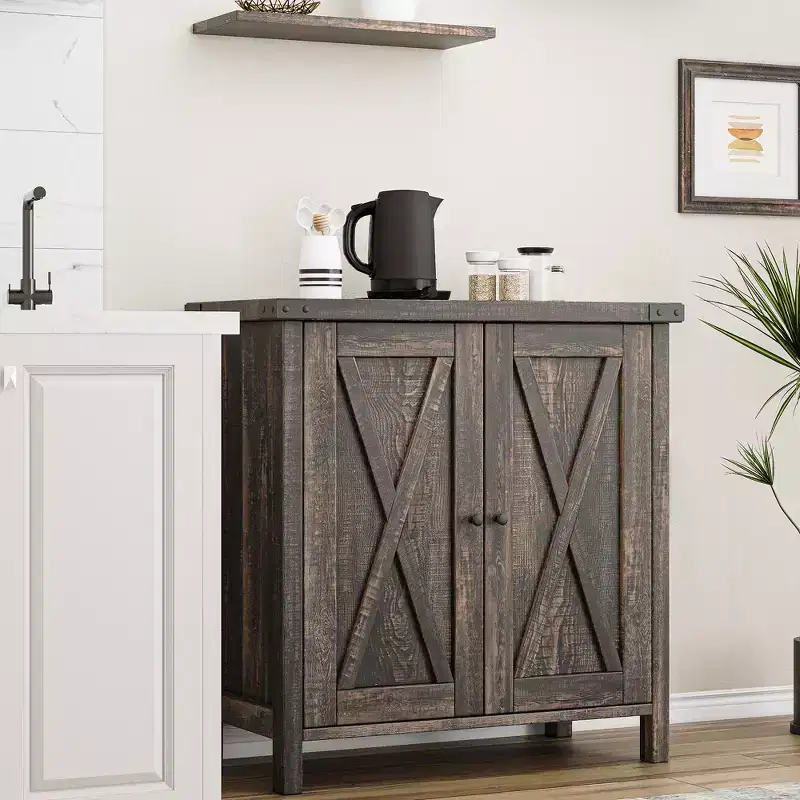 Adjustable Shelf and 2 Barn Doors,Farmhouse Sideboard Buffet Cabinet, for Living Room, Dining Room American