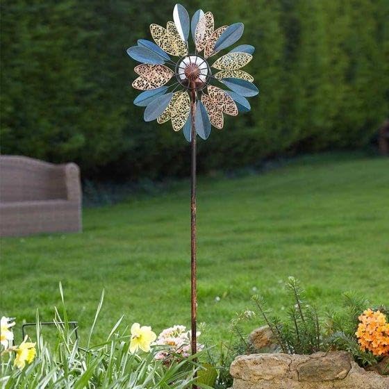 Solar Wind Spinner with LED Light Kinetic Garden Ornament