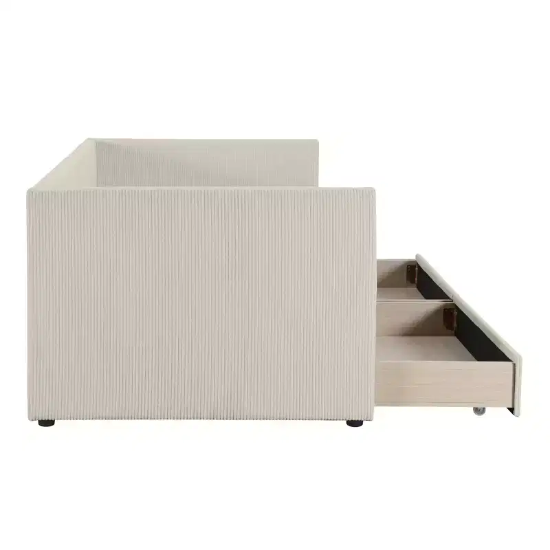 Dual Purpose: Stylish Twin Daybed with Corduroy Upholstery and Drawers