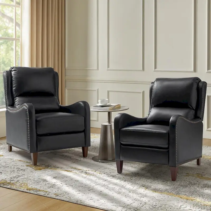 Brigida Modern Genuine Leather Nailhead Trim Recliner with Adjustable Footrest Set of 2 by HULALA HOME