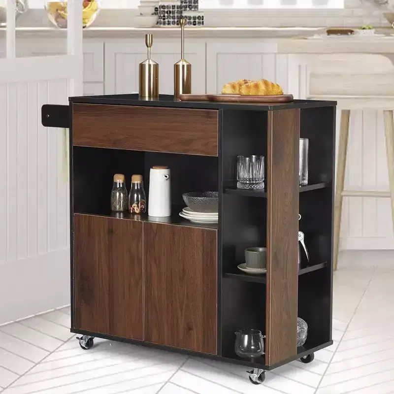 Kitchen Island Rolling Cart with Storage Drawers and Towel Rack