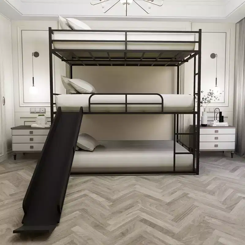 GDFStudio Theodore Modern Metal Full Size Triple Bed with Ladder and Slide