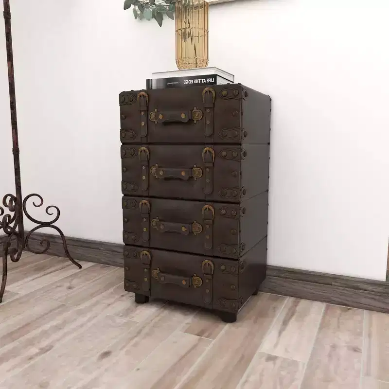 Wood Stacked Side Chest Dark Java - Olivia & May: Rubberwood Frame, No Assembly Required, 4-Drawer Dresser