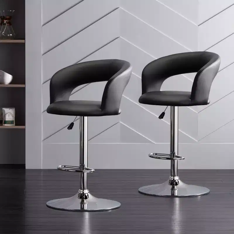 Studio 55D Groove Chrome Swivel Bar Stools Set of 2 30 High Modern Adjustable Black Cushion with Backrest Footrest for Kitchen Counter Height Island