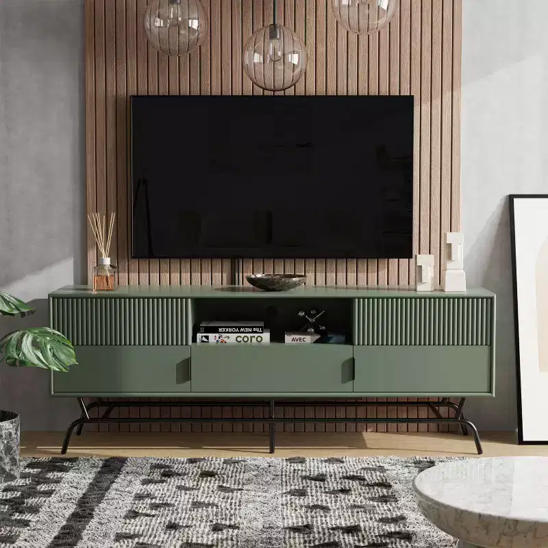 Meadowgrove Modern 3 Drawer TV Stand for TVs up to 65" with Cabinet Sage Green - miBasics: Metal Frame, Cable Management