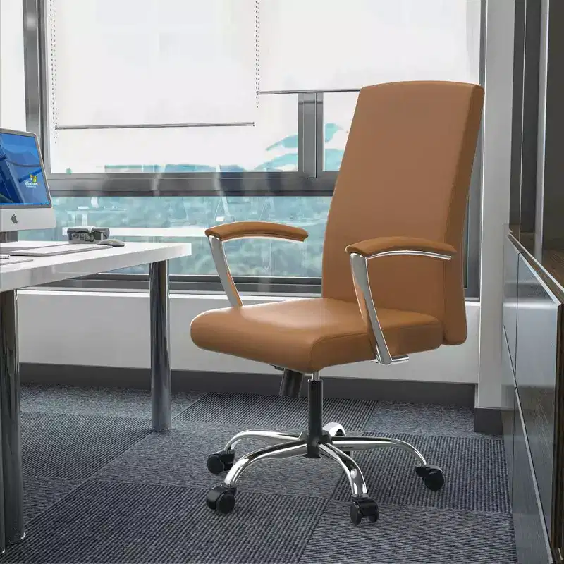 LeisureMod Evander Adjustable High-Back Office Chair  Leather Upholstery with Swivel, Tilt, and Chrome Base, Ergonomic Desk Chair for Home Office