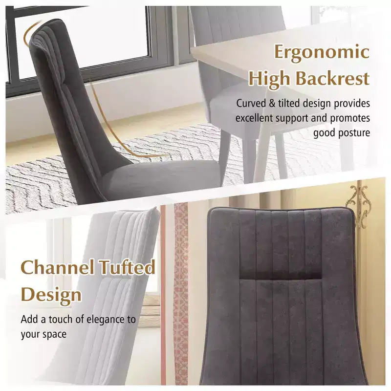 Costway Channel Tufted Dining Chairs Set of 2/4 with High Backrest Rubber Wood Legs Modern