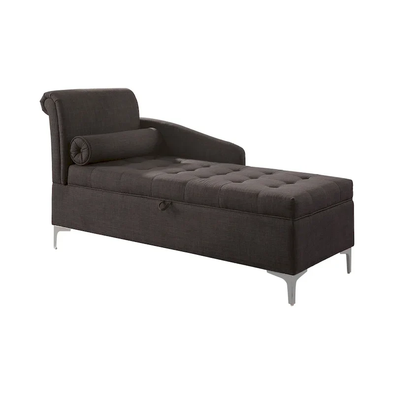 Agra Transitional Grey Fabric Upholstered Buton Tufted Chaise by Furniture of America