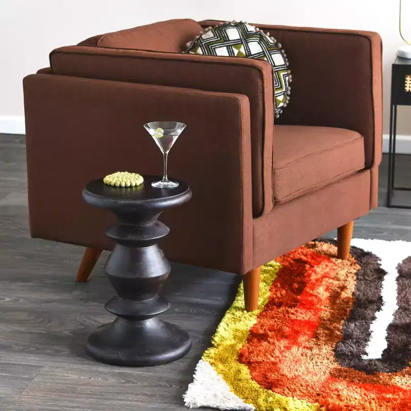 Modern Upholstered High Sided Arm Chair with Solid Wood Legs