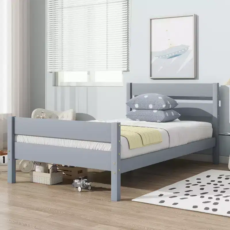 MATEERTY Twin Bed with Headboard Gray