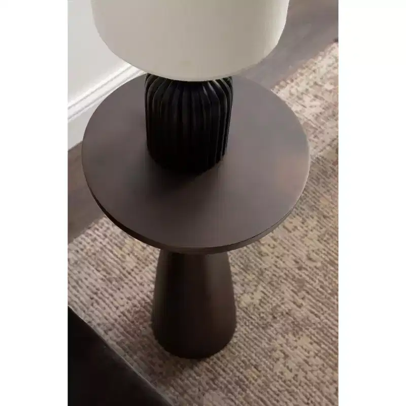 Metal Round Side Table – Bronze Sculptural Accent Table, 12.5x22.5 in