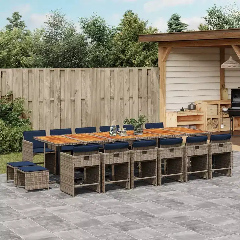 vidaXL Patio Dining Set Set of 16 Grey PE Rattan Large UV-Resistant