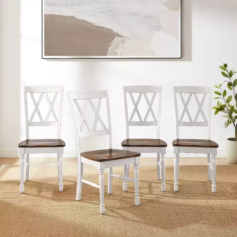 Dining Chair Set of 4 Rubberwood X-Back Armless 250 lbs Capacity Kitchen Dining Room