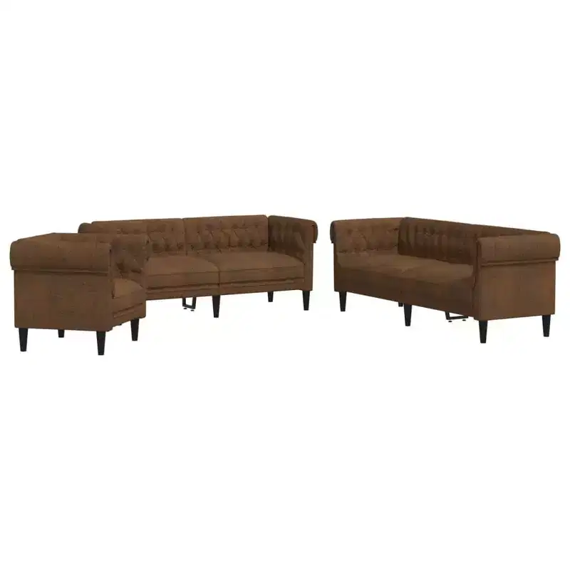 vidaXL Living Room Sofa Set - 3 Piece Brown Fabric Settee Couch - Modern Padded Lounge Seating with Armchair, loveseat & 3 Seater
