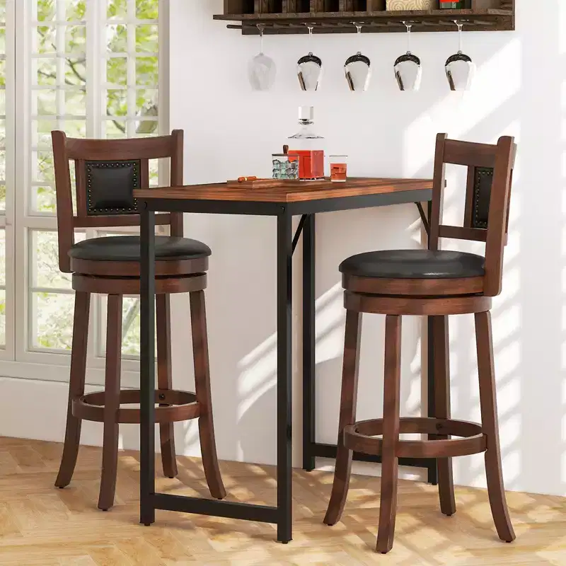 Costway 25.5 Upholstered Bar Stools Set of 2/4 360 Swivel Round Counter/Bar Height Stools w/Curved Backrest & Footrest