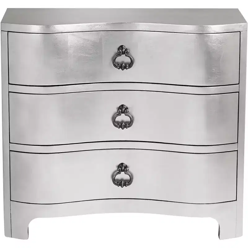 34 Wide 3-Drawer Champagne Silver Leaf Chest
