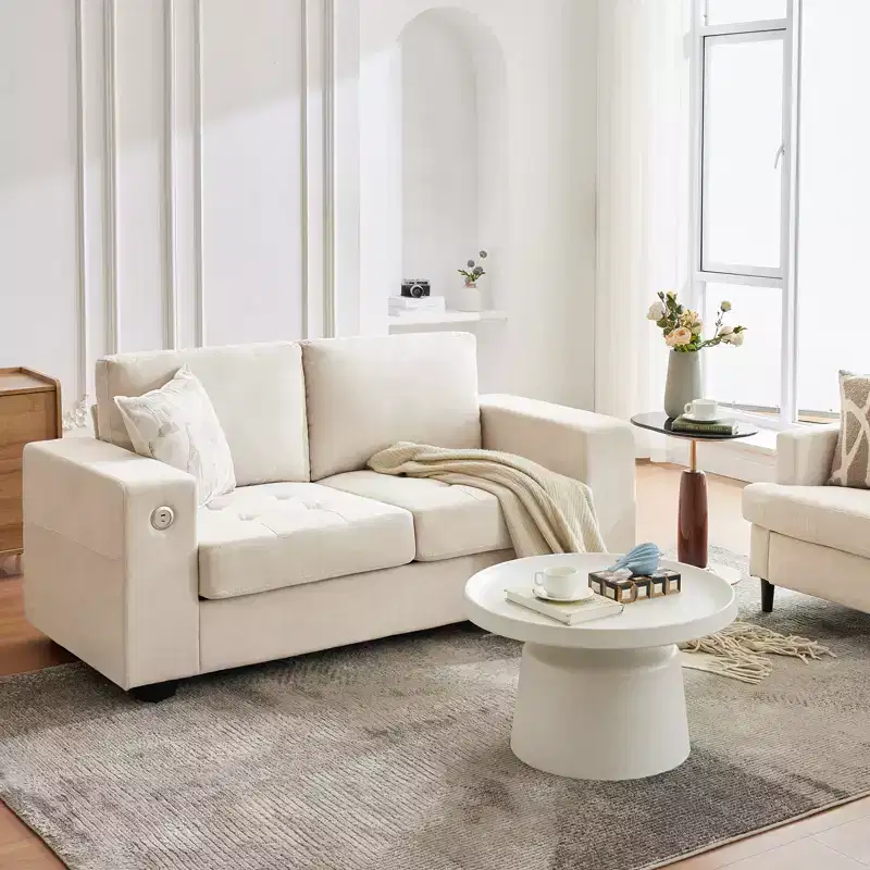 Oversized 71 Minimalist Loveseat Sofa - Modern Chenille 2 Seater, Deep Seat, Wide Armrests, Side Storage Pockets, Washable Cushion Cover