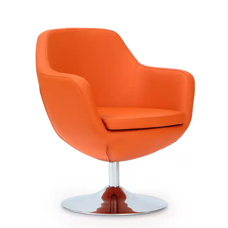 Polished Chrome Faux Leather Swivel Accent Chair