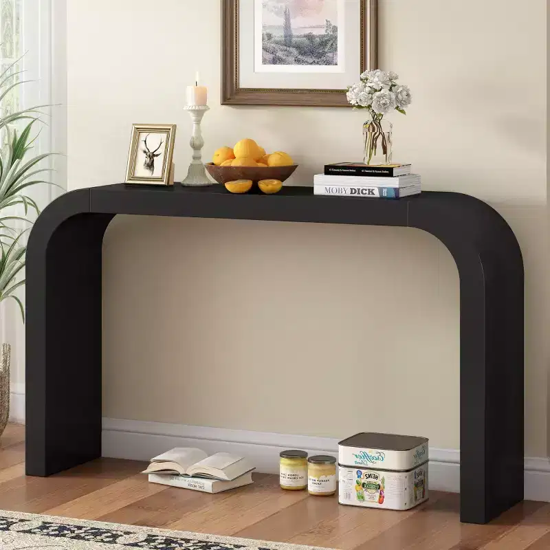 52 Narrow Entryway Console Table with Curved Edge, Console Table Behind Couch, Modern Skinny Hallway Table for Living Room
