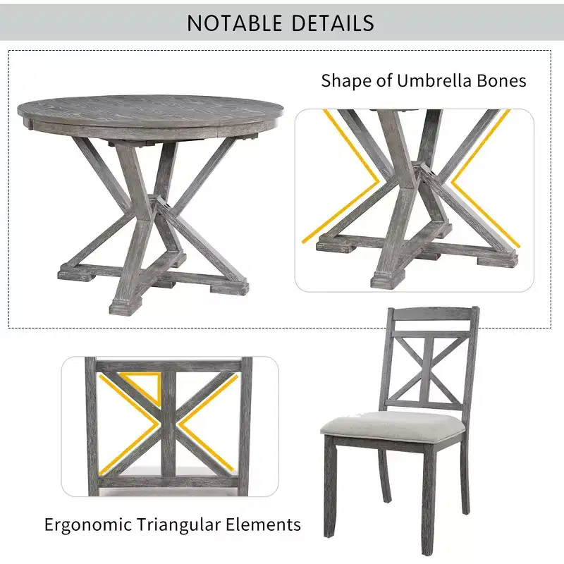 Whisen 5-Piece Extendable Wood Dining Table Set with 4-Upholstered Chairs