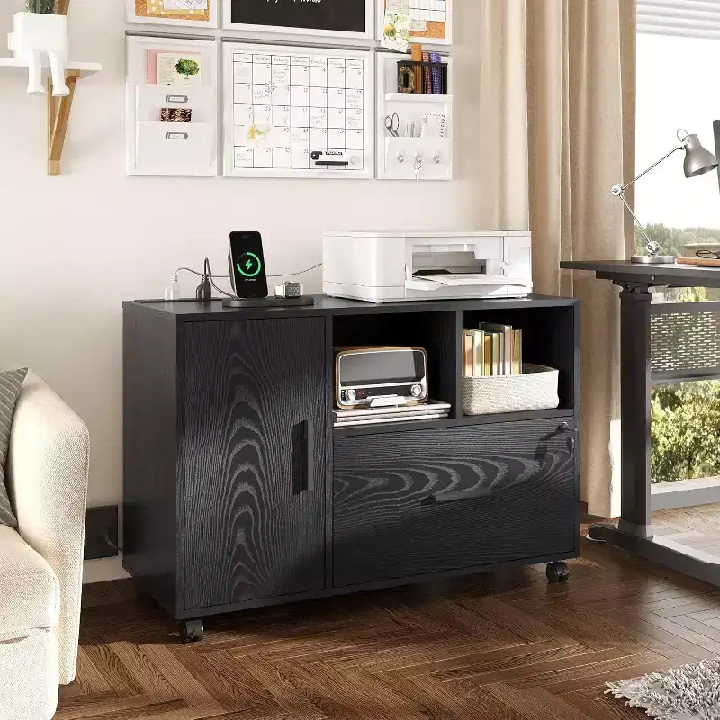 GALAXHERO File Cabinet with Charging Station, 1 Drawer Rolling File Cabinet, Locking Filing Cabinet for Home Office, Printer Stand with Storage
