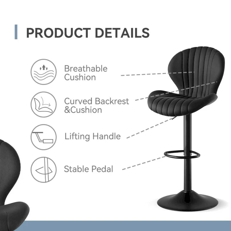 Set of 2 Modern Fabric Bar Stool with Iron Frame