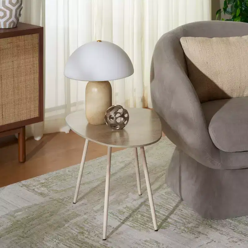 Ceramic Top Accent Side Table with Hairpin Legs – Beige