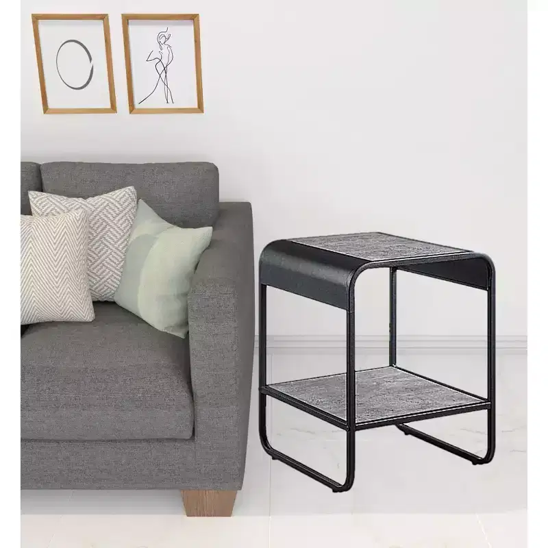 21 Black And Concrete Gray Manufactured Wood And Metal Rectangular End Table With Shelf