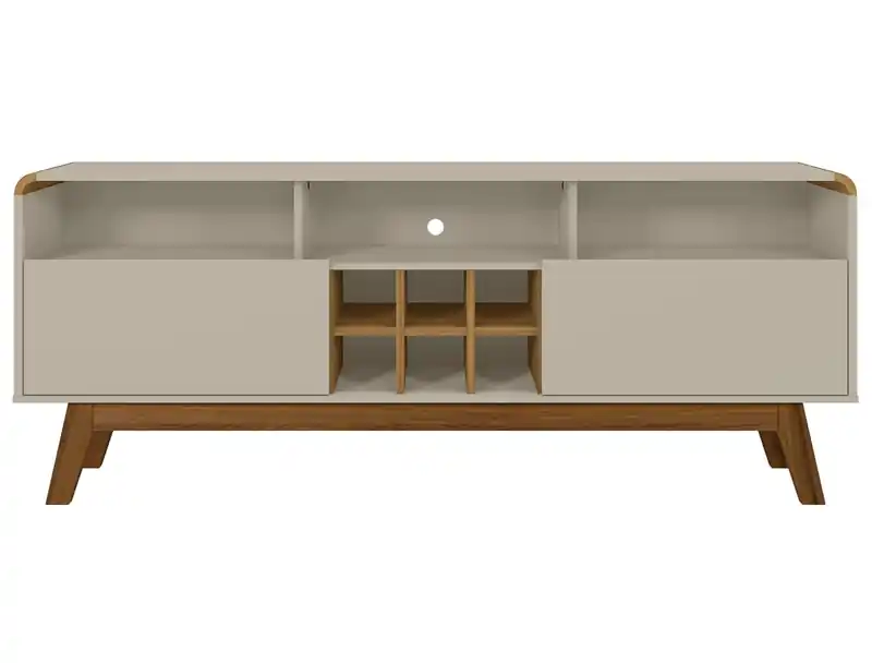 62.99 TV Stand with 5 Shelves & Wine Storage - Off White & Cinnamon