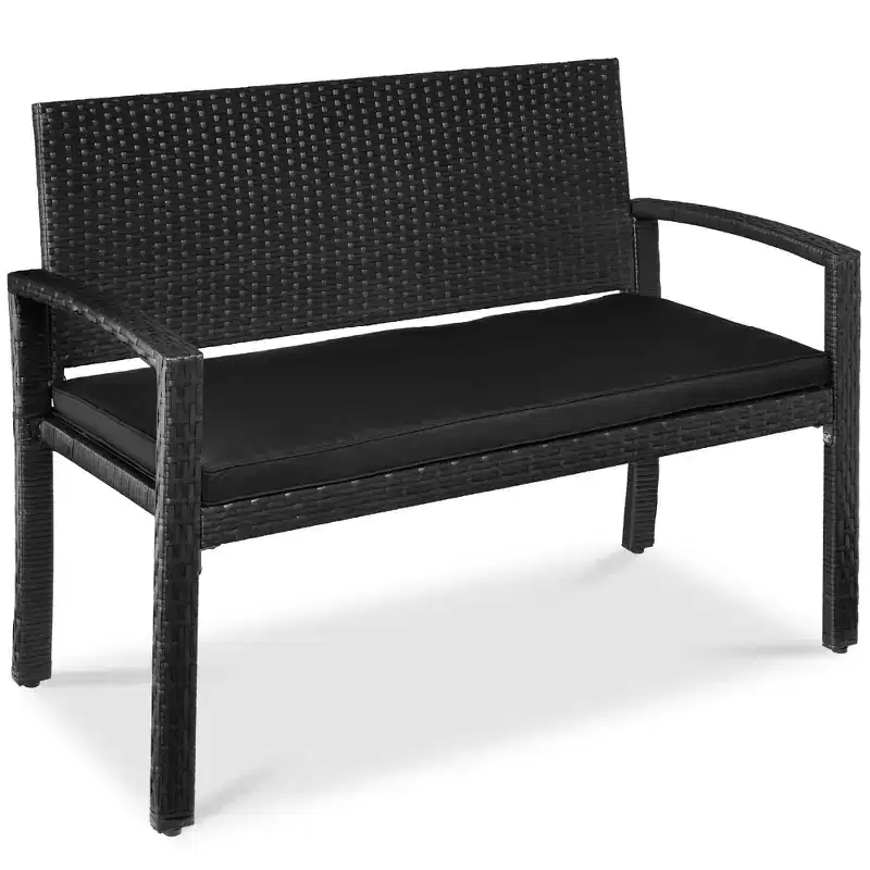 Best Choice Products 2-Person Outdoor Wicker Bench Garden Patio Porch Furniture w/ 700lb Capacity, Cushion