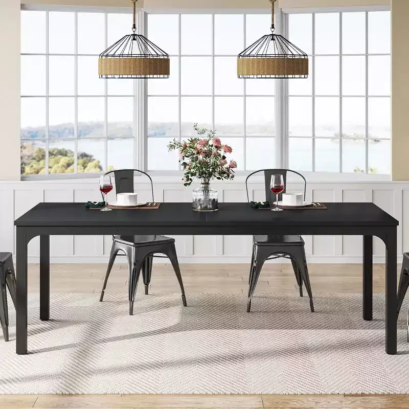 Farmhouse Wood Rectangle Dining Table, Seats 6, Long Modern Kitchen Table for Dining Room, Breakfast Nook