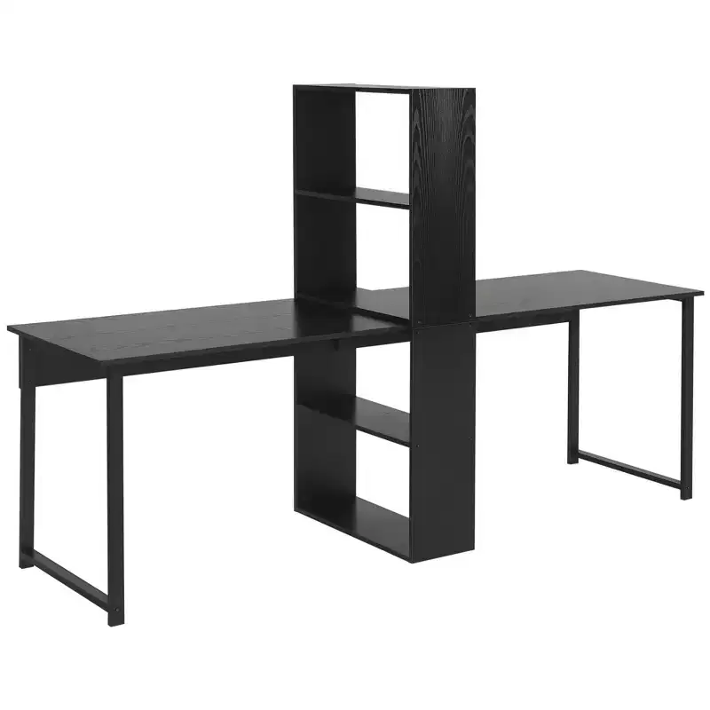 Extra Long Computer Desk with Storage Shelves, Writing Table for Home Office
