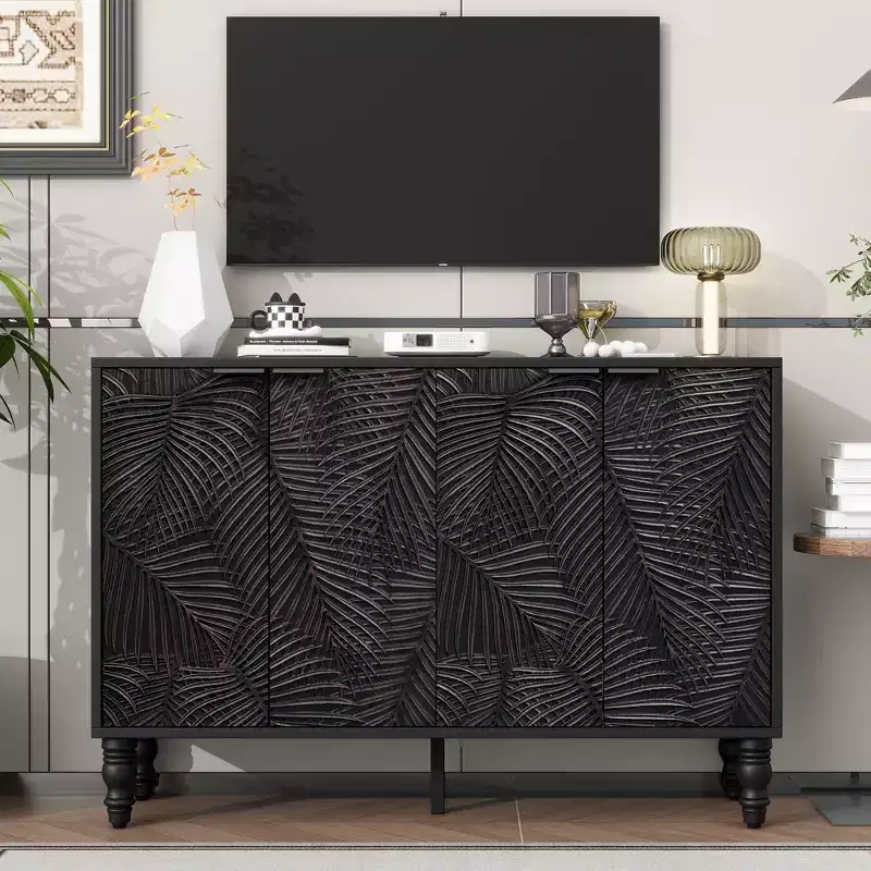 Modern TV Stand Entertainment Center with 2 Storage Cabinets for Living Room