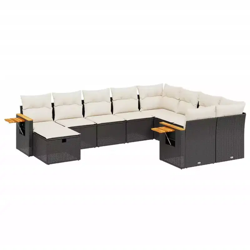 vidaXL Garden Sofa Set Black PE rattan 10 Piece Adjustable Feet