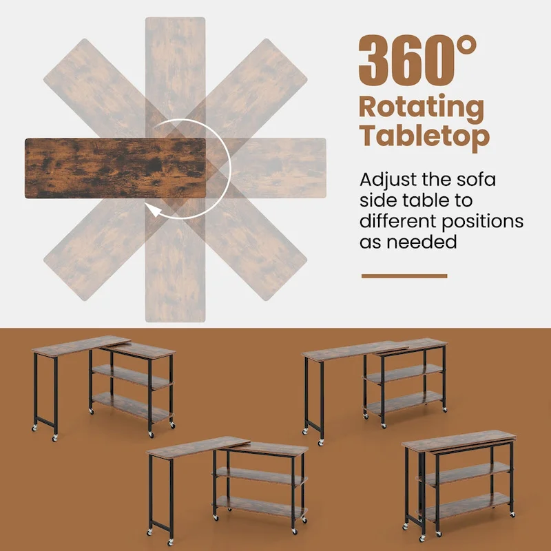 Gymax 360 Free Rotating Sofa Side Table Mobile L-shaped Laptop Table - See Details