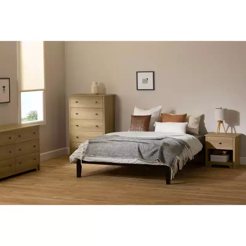 6 Drawer Double Dresser Ash: Anti-Tip Anchoring, Laminated Finish, Particle Board, 59.25