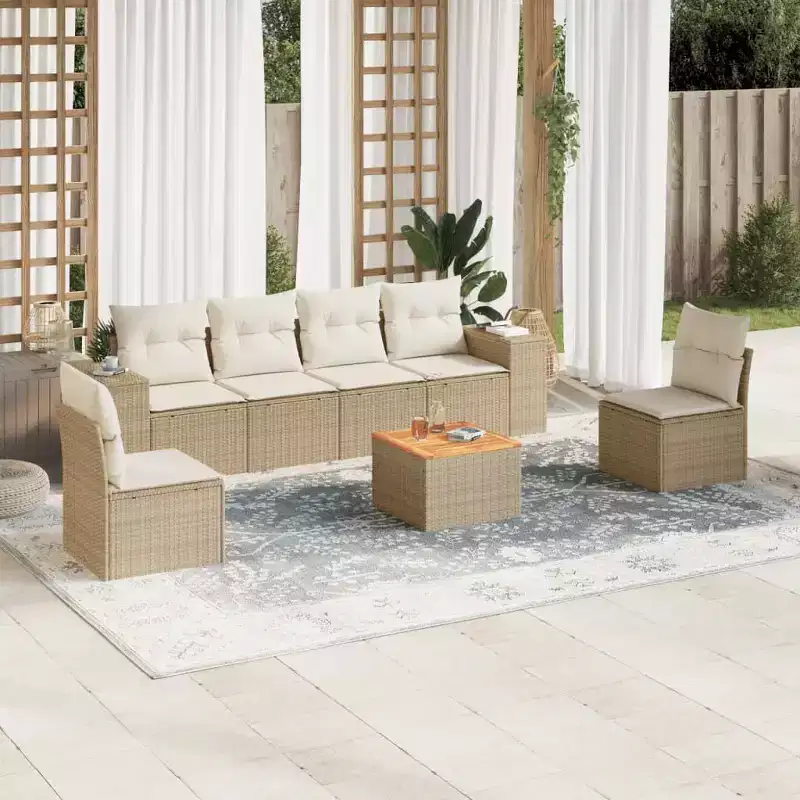 vidaXL Patio Sofa Set with Cushions Outdoor Furniture 7 Piece Poly Rattan