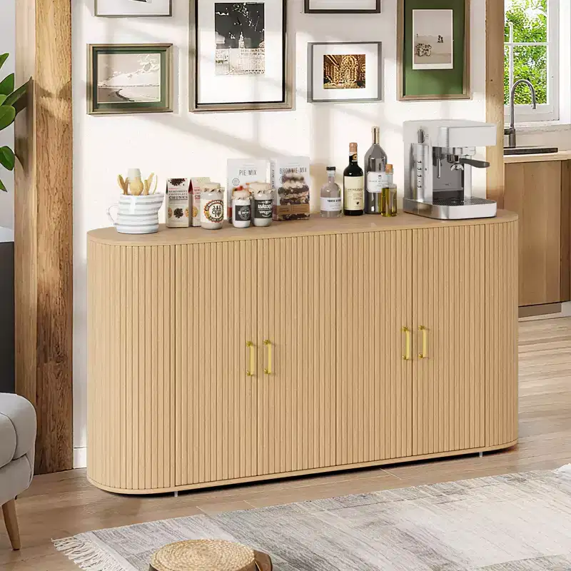 Fluted Accent Credenza with Adjustable Shelves,Sideboard Buffet Cabinet with Storage,for Living Room Kitchen
