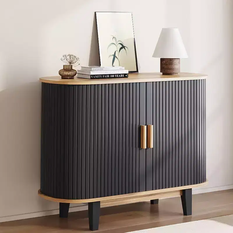 Fluted Sideboard with Sliding Door, Modern Buffet Cabinet with Adjustable Shelf for Multi-Room Storage, Streamlined Design