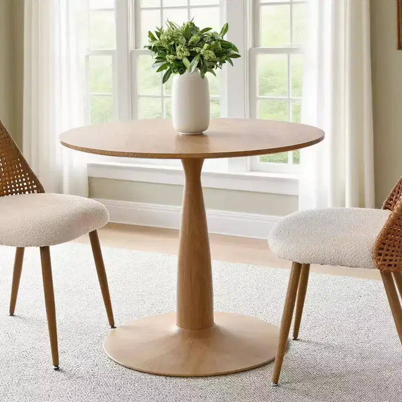 Modern Round Pedestal Dining Table with Wood Grain Finish, Small Kitchen Table Coffee Table for Apartment, Dining Room & Living Space-Panipeachy