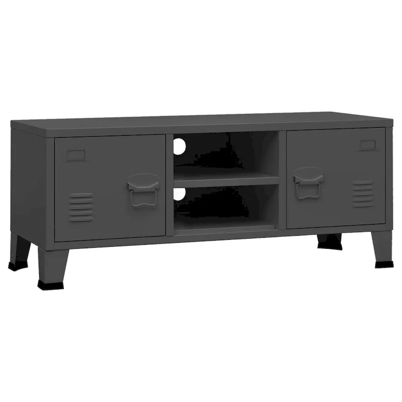 Industrial Metal TV Stand with 2 Doors and Storage Shelf - 41.3W