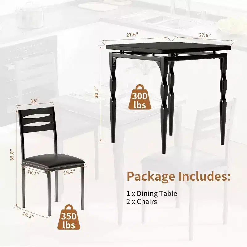 3-Piece Dining Set for Small Spaces, Table & 2 Chairs with Spiral Legs, Compact Kitchen Table Set for Apartments
