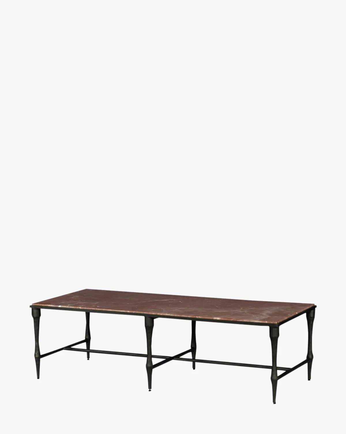 Modern Marble & Hardwood Coffee Table with Smoke Finish & Iron Detail for Living Room