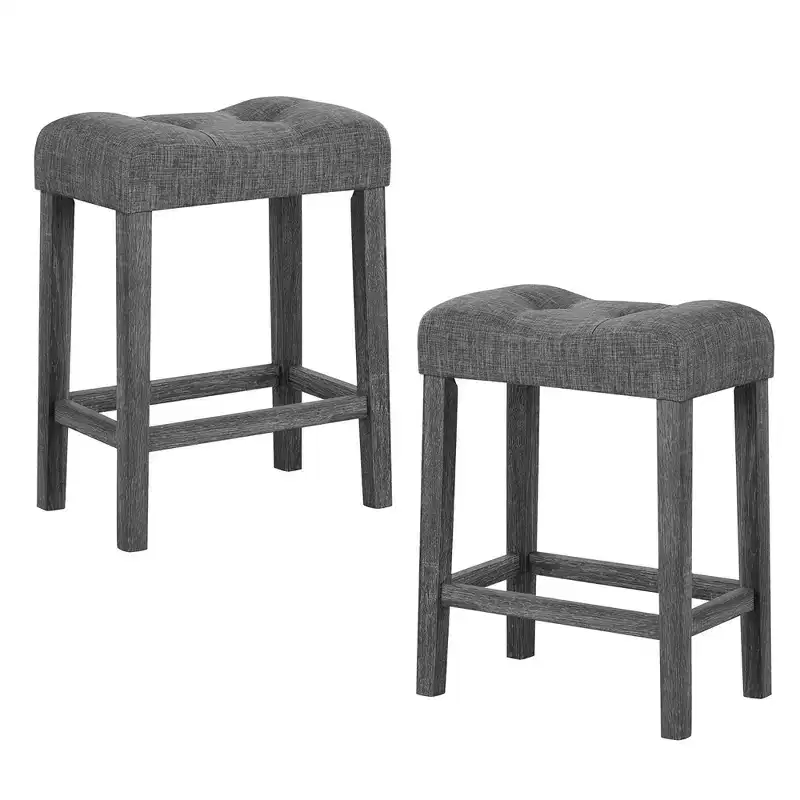 Costway 24 Saddle Bar Stools Set of 2 w/ Footrest Rubber Wood Frame for Kitchen Island