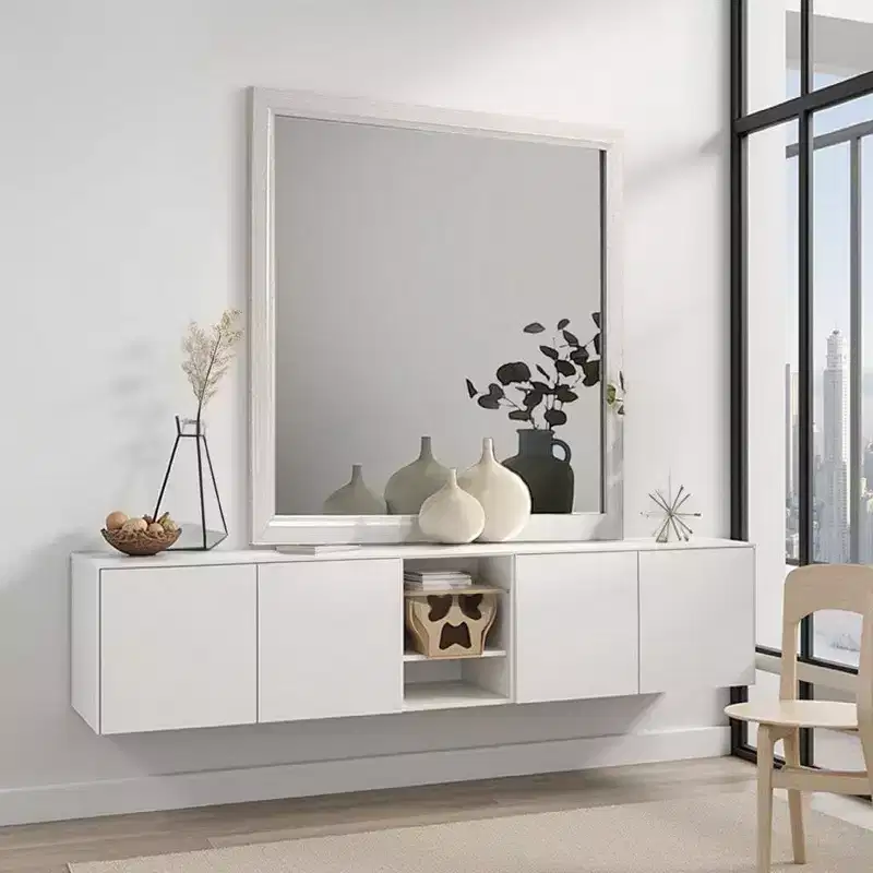 Dresser Vanity Mirror, 39 Inch, White Wood Frame