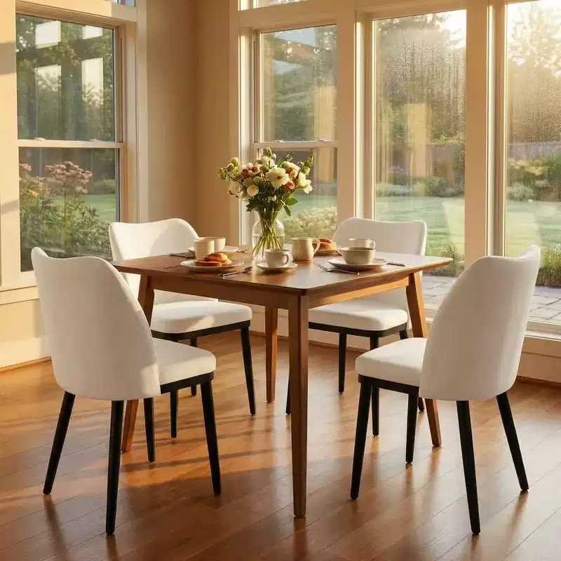 Modern Fabric Dining Chair Set, Upholstered Chair with Wooden Legs, Dining Room Living Room
