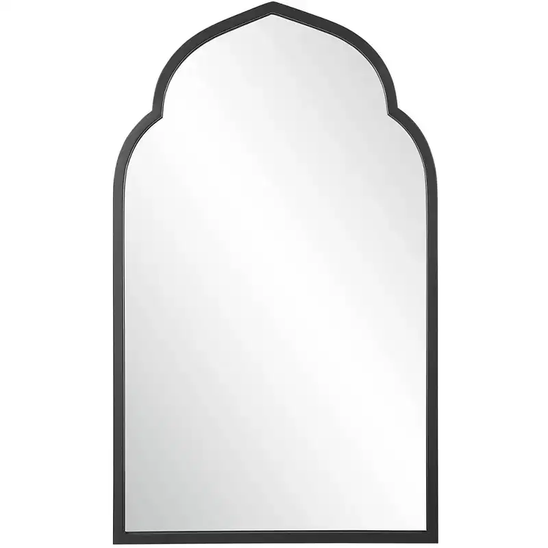 Arch Vanity Decorative Wall Mirror – Matte Black Forged Iron Frame, 24